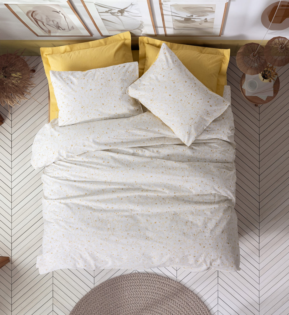 Cotton Box Petite Double Fitted Sheet Duvet Cover Set Tiny Mustard