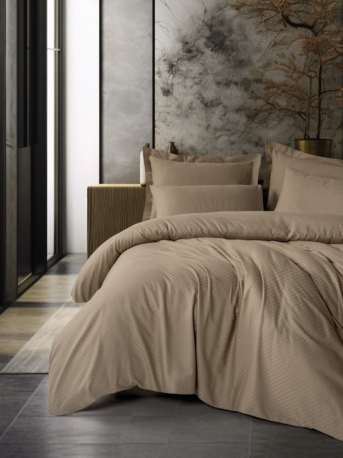 Cotton Box Plaid Ranforce Single Duvet Cover Set Mink