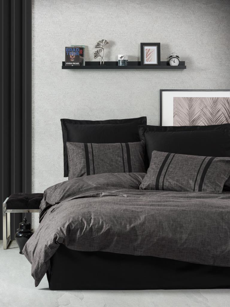Cotton Box Plain Double Duvet Cover Set Bitter Anthracite-Black