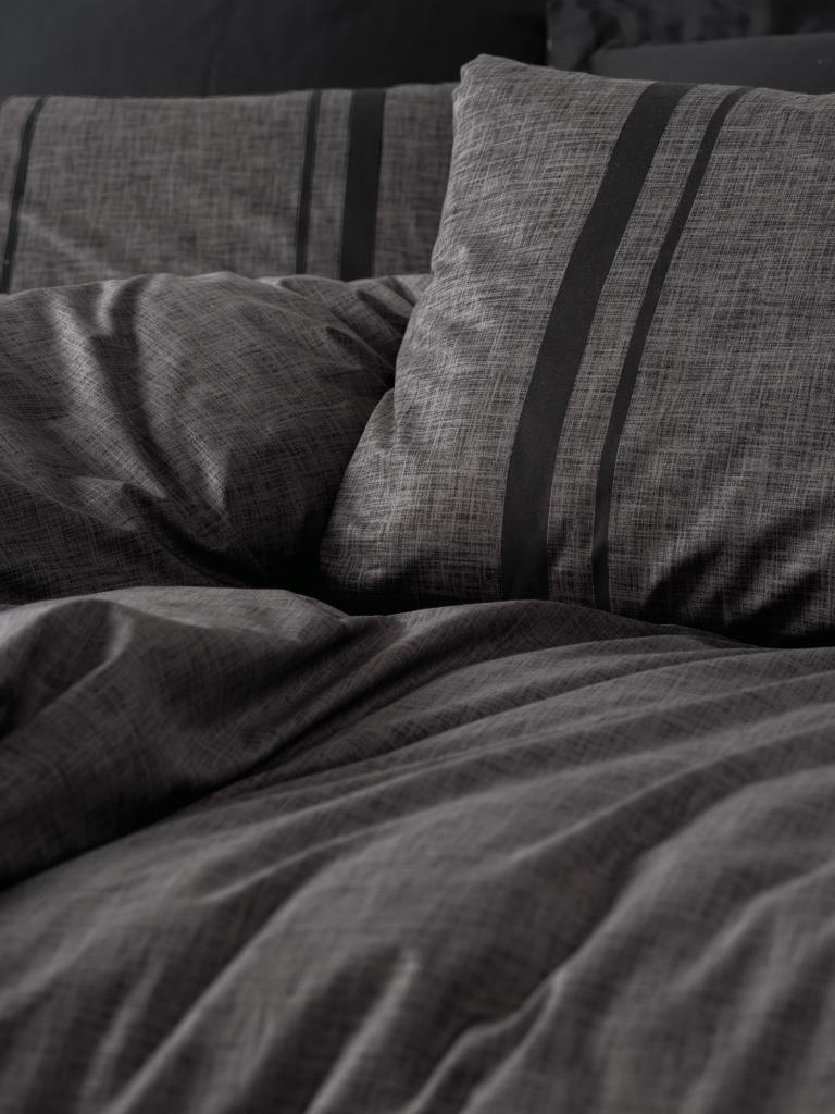 Cotton Box Plain Double Duvet Cover Set Bitter Anthracite-Black