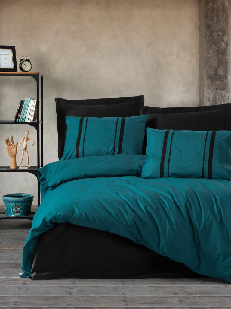 Cotton Box Plain Double Duvet Cover Set Bitter Oil-Black