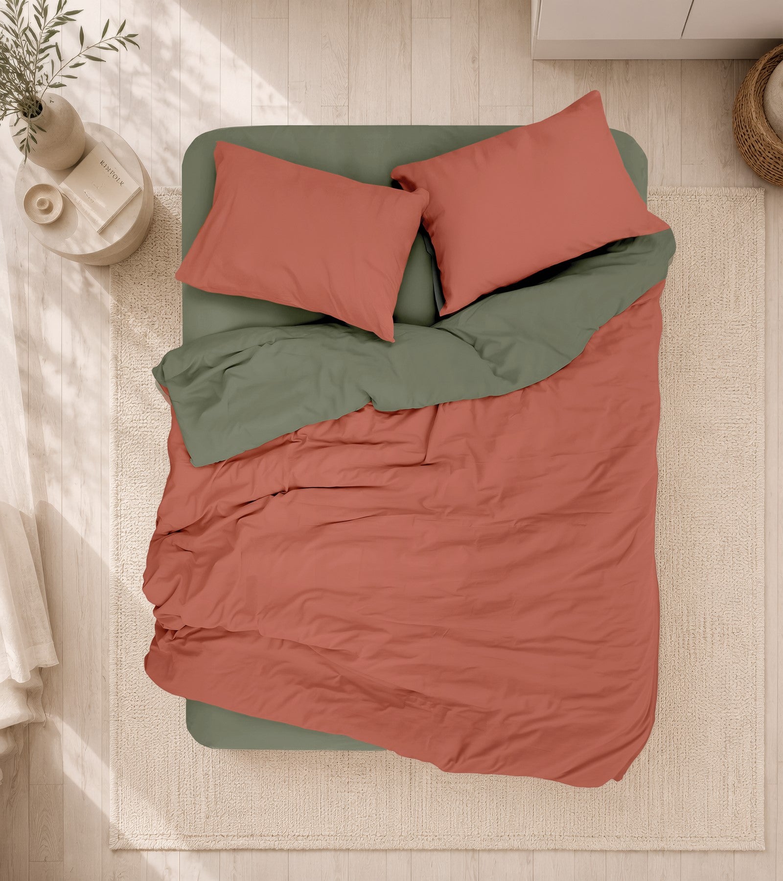 Cotton Box Plain Çift Kişilik Nevresim Takımı Kiremit-Haki