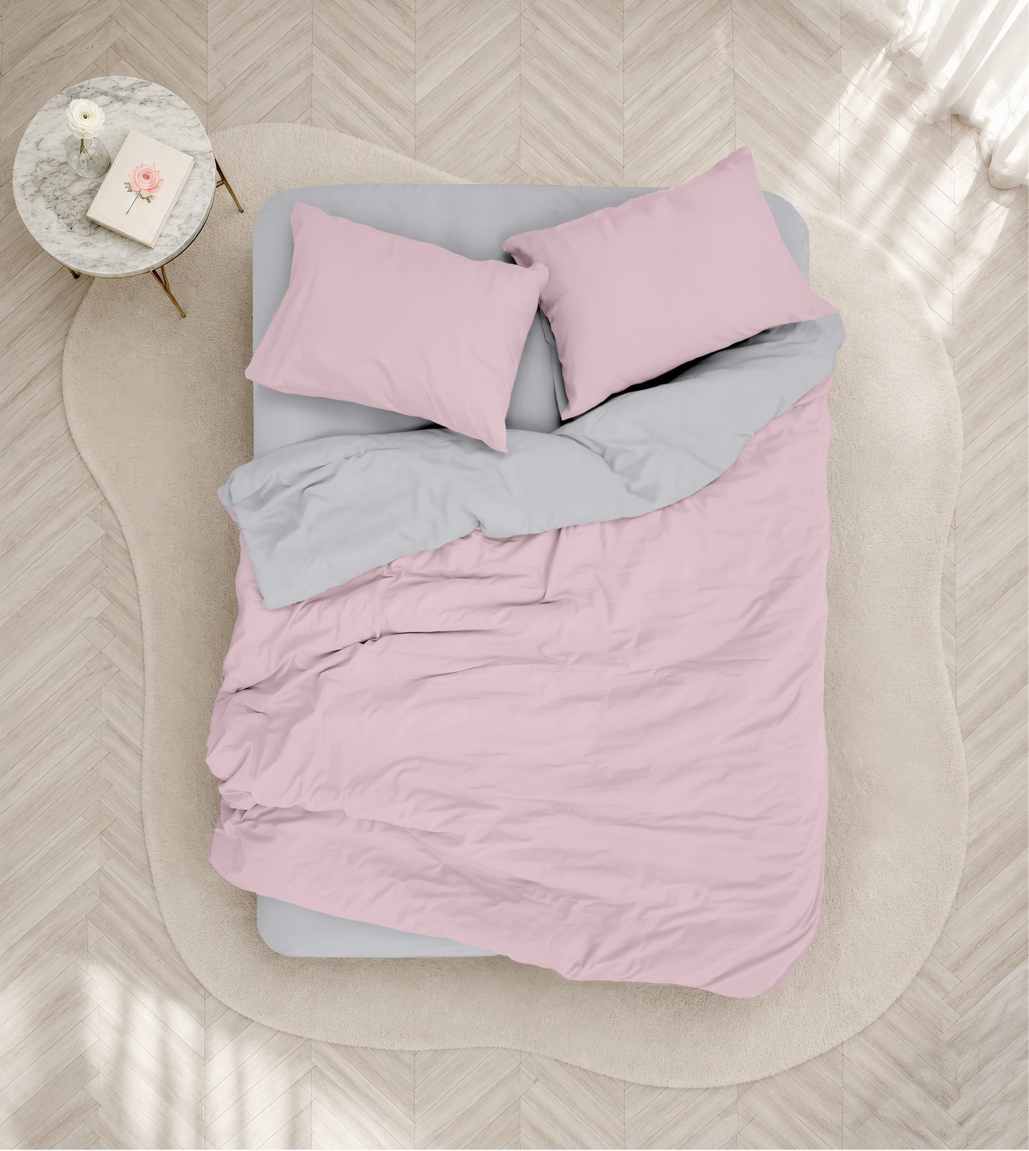 Cotton Box Plain Çift Kişilik Nevresim Takımı Pembe-Gri