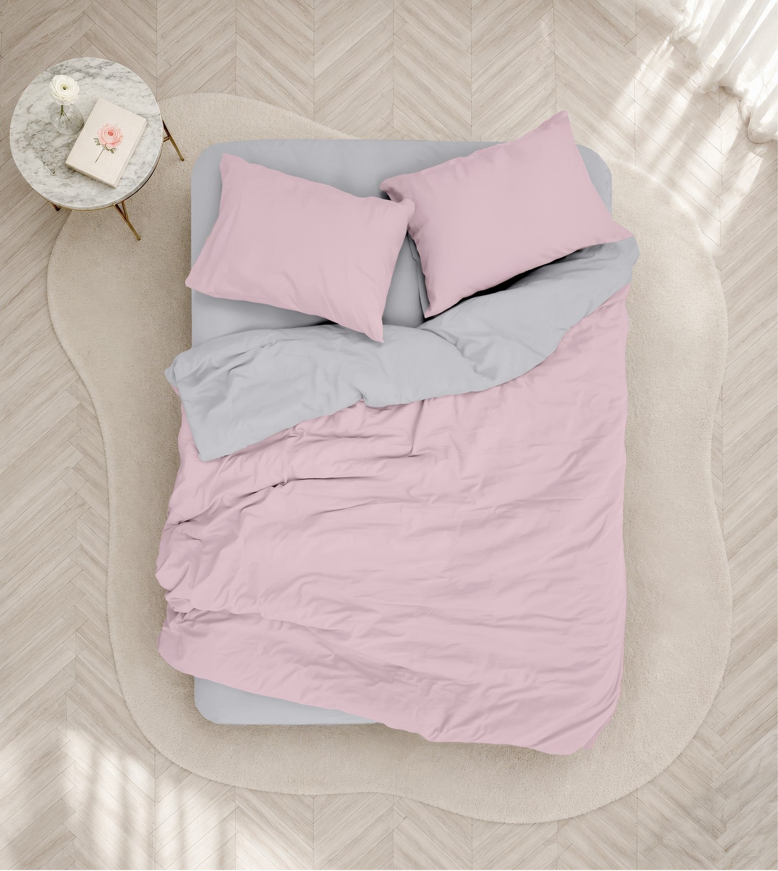 Cotton Box Plain Çift Kişilik Nevresim Takımı Pembe-Gri