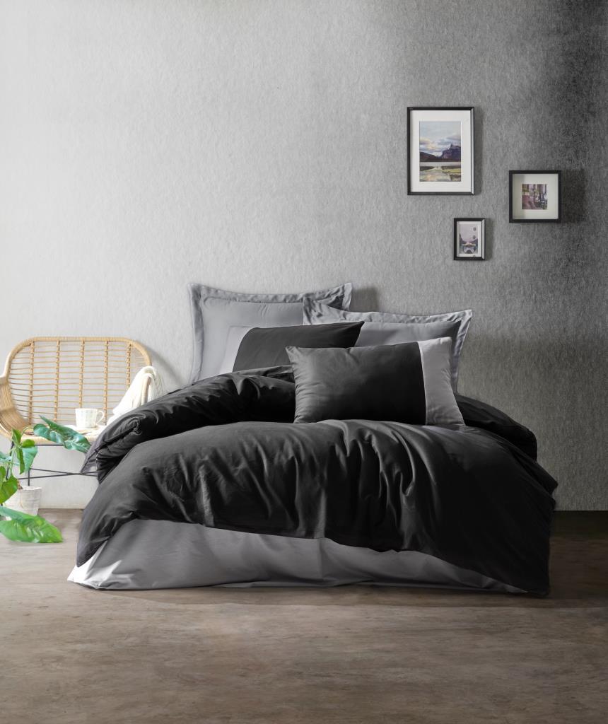 Cotton Box Plain Double Duvet Cover Set Black - Gray