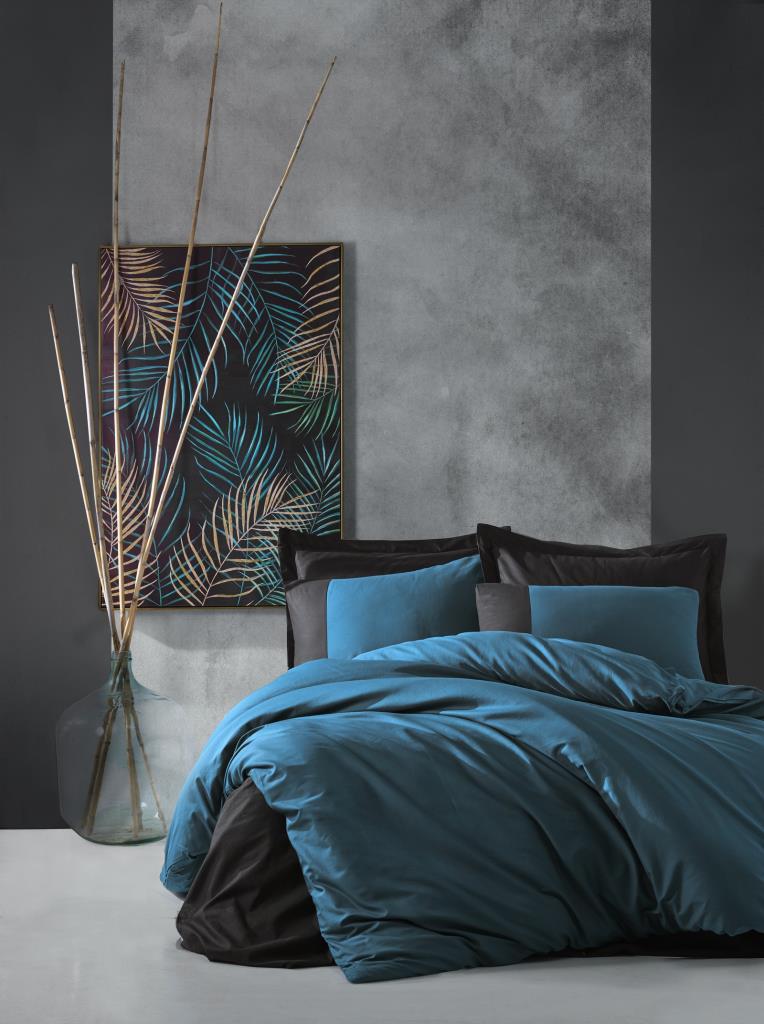 Cotton Box Plain Single Duvet Cover Set Petrol - Black