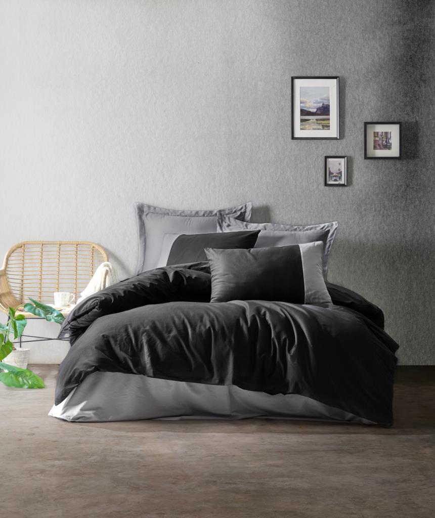 Cotton Box Plain Single Duvet Cover Set Black - Gray