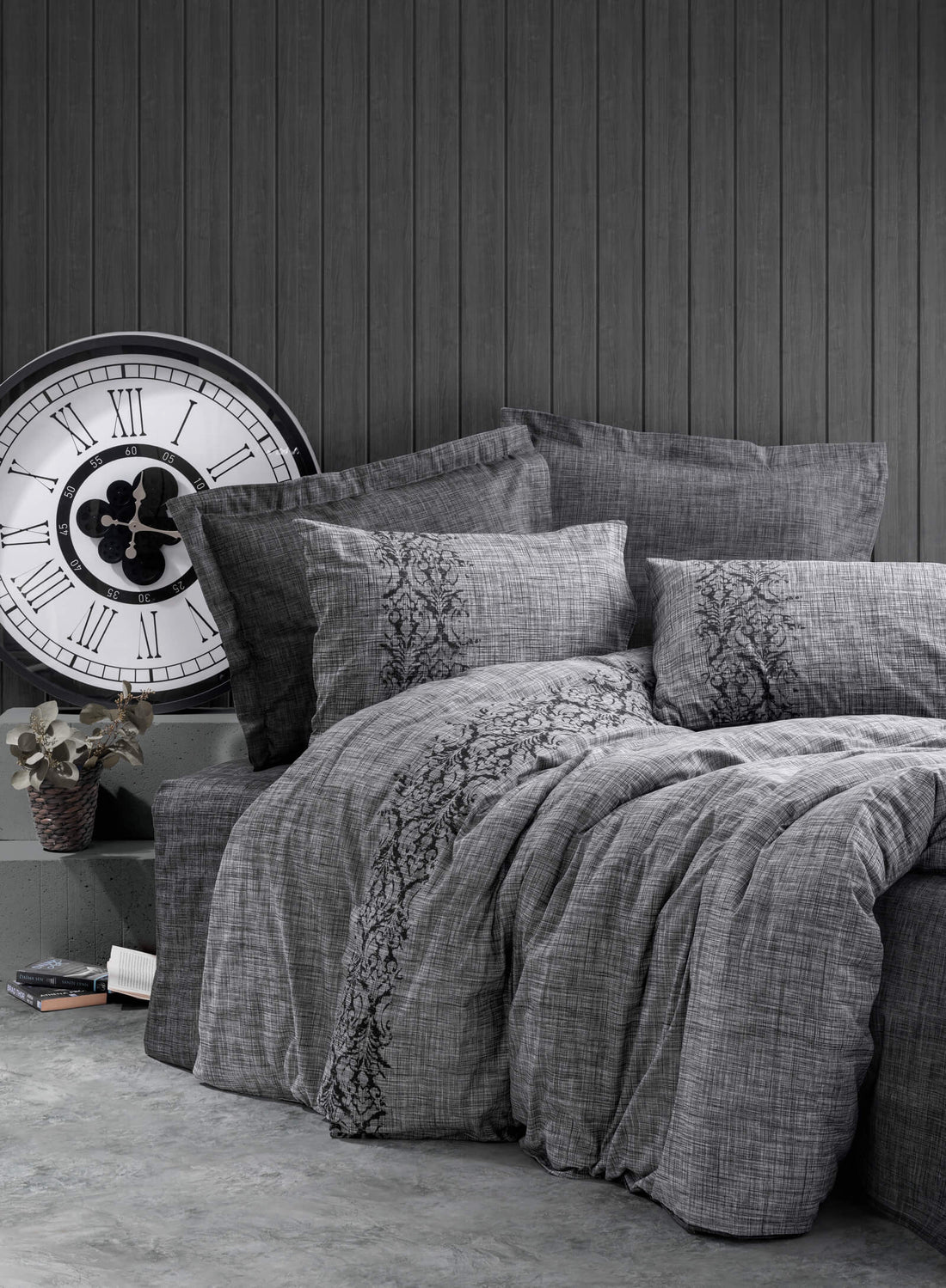 Cotton Box Plain Single Duvet Cover Set Sooty Gray