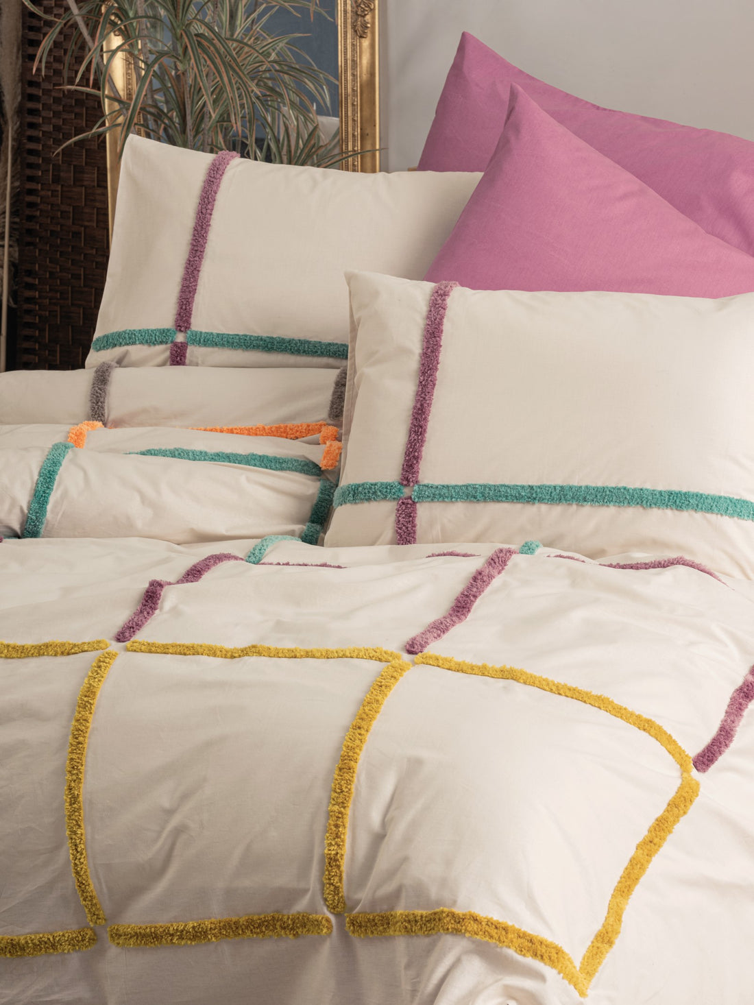 Cotton Box Puff Embroidered Double Duvet Cover Set Insula Dusty Rose