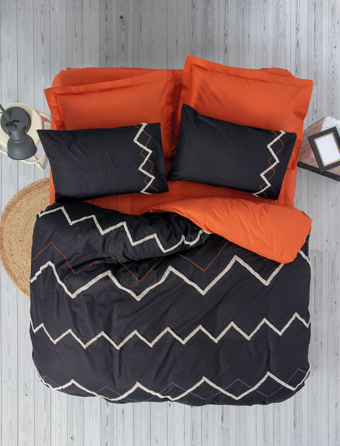 Комплект пододеяльников Cotton Box Puff с вышивкой для двоих Mirely Black-Terra