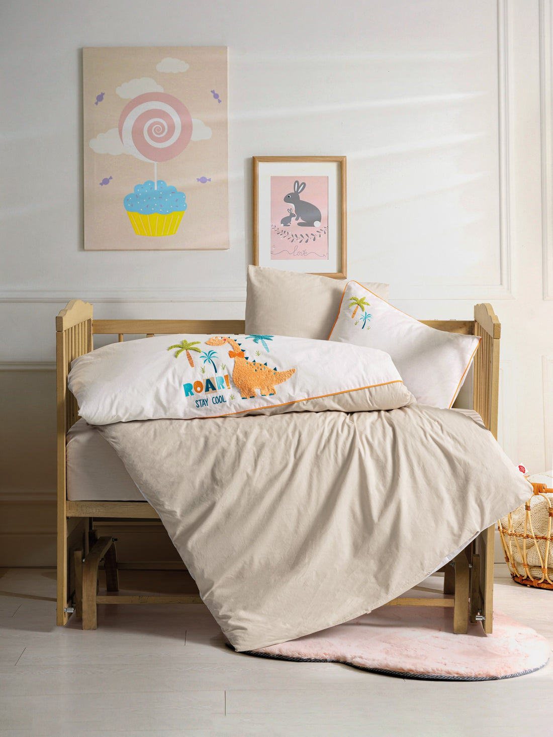Cotton Box Punch Embroidered Baby Duvet Cover Set Kiddo Cream