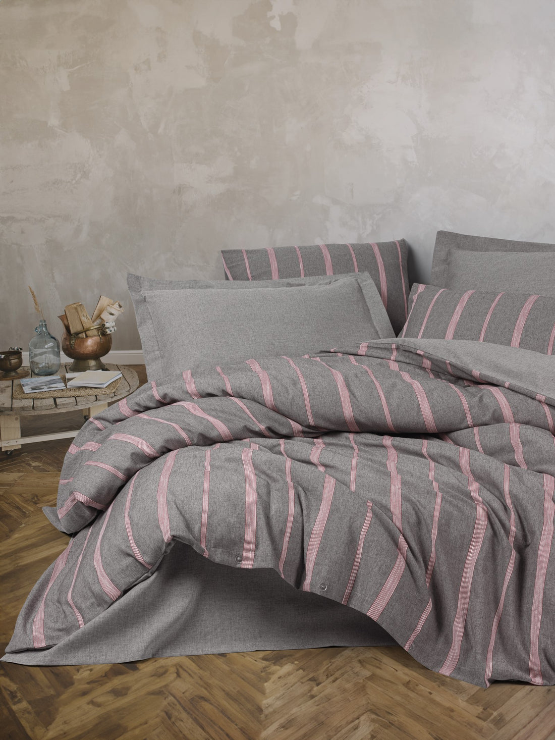 Cotton Box Ribbed Double Duvet Cover Set Barisan Gray