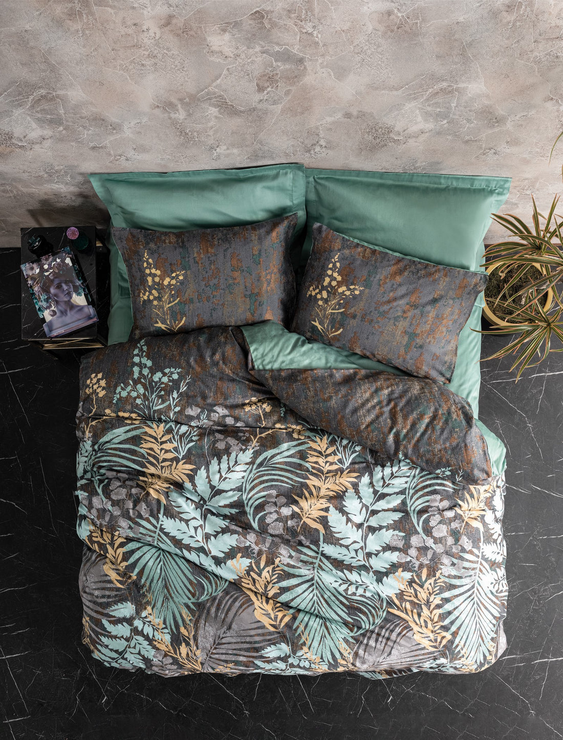 Cotton Box Satin Double Duvet Cover Set Clorasa Mint