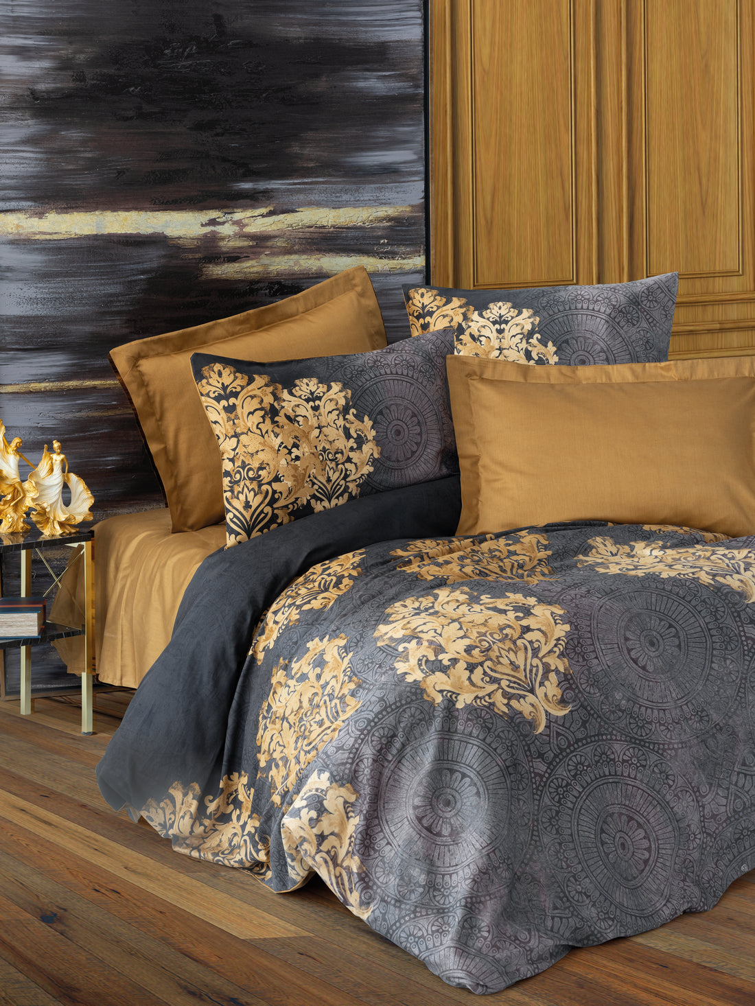 Cotton Box Satin Double Duvet Cover Set Jadira Beige