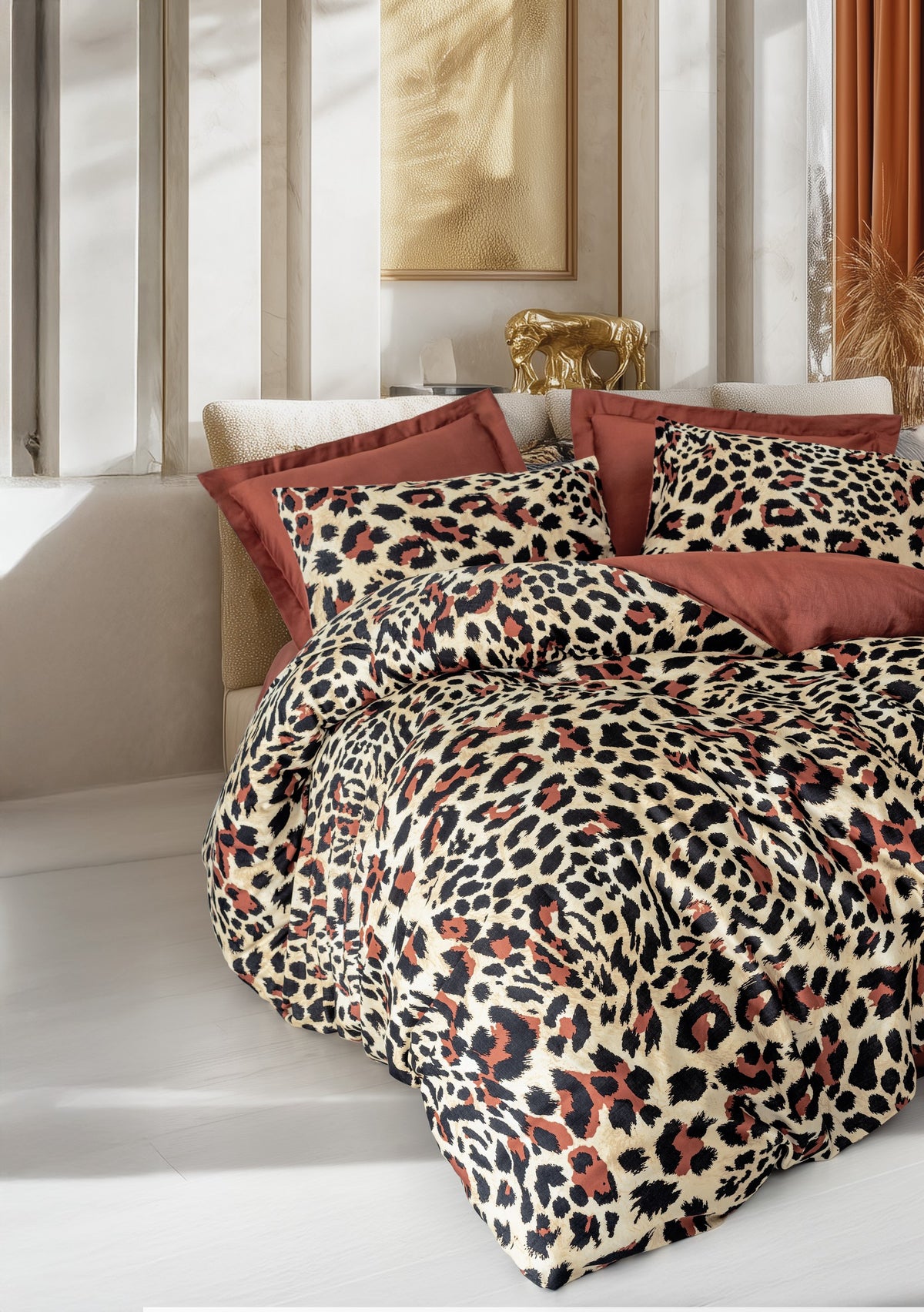 Cotton Box Sateen Double Duvet Cover Set Leoluxe Terracotta