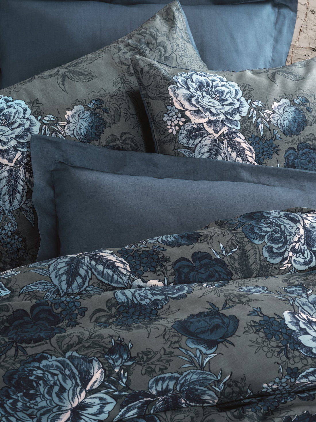 Cotton Box Satin Double Duvet Cover Set Liza Petrol