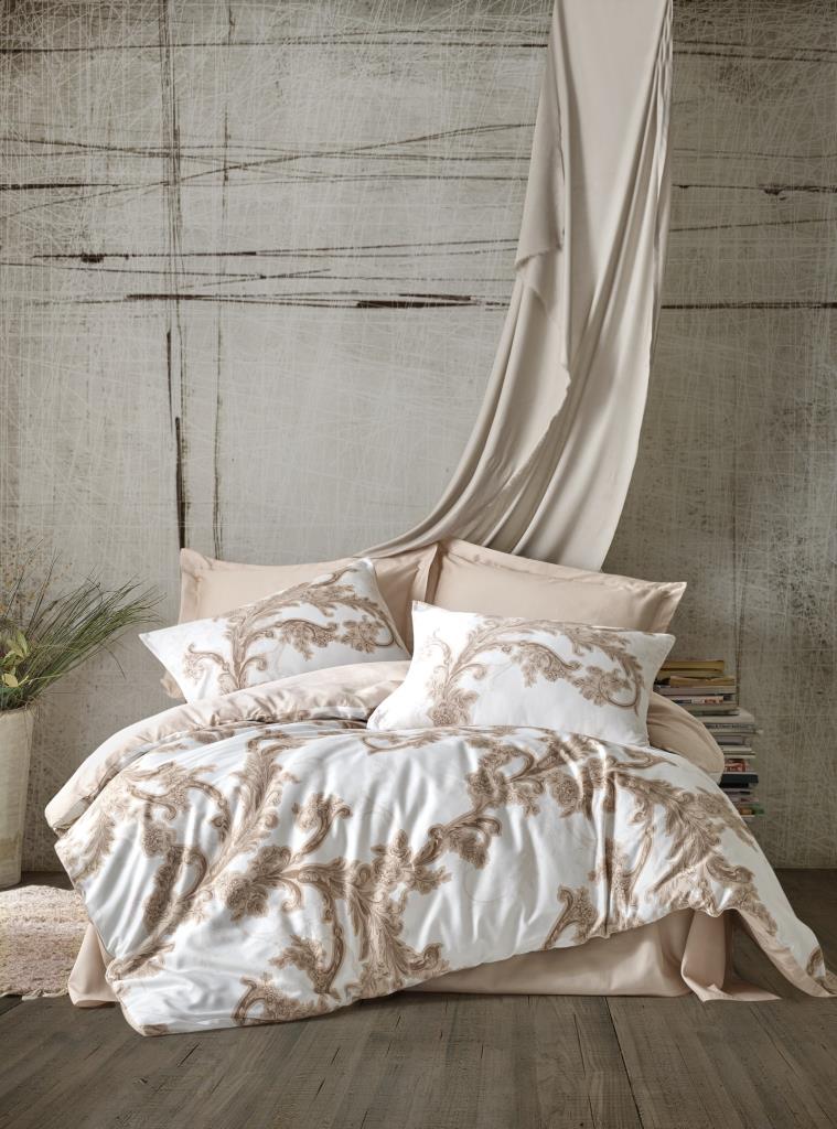 Cotton Box Satin Double Duvet Cover Set Loren Beige