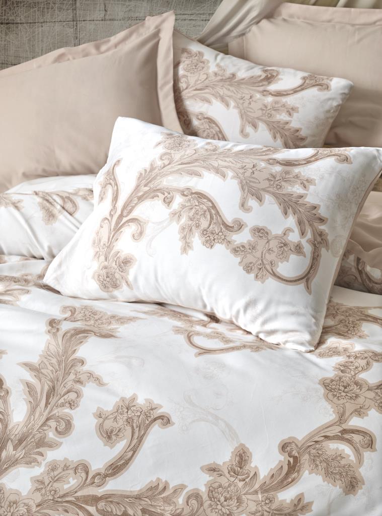 Cotton Box Satin Double Duvet Cover Set Loren Beige
