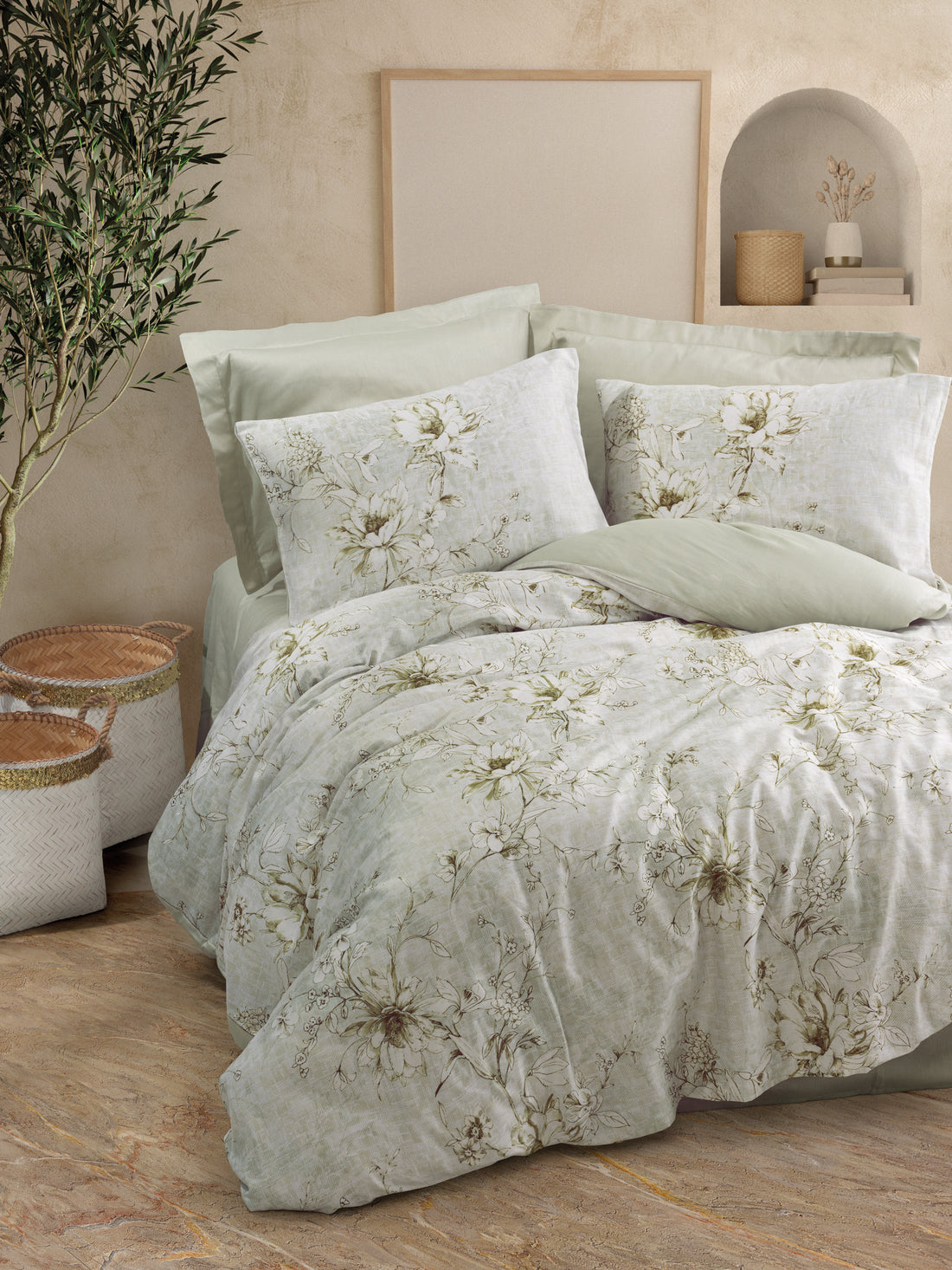 Cotton Box Satin Double Duvet Cover Set Lucida Beige