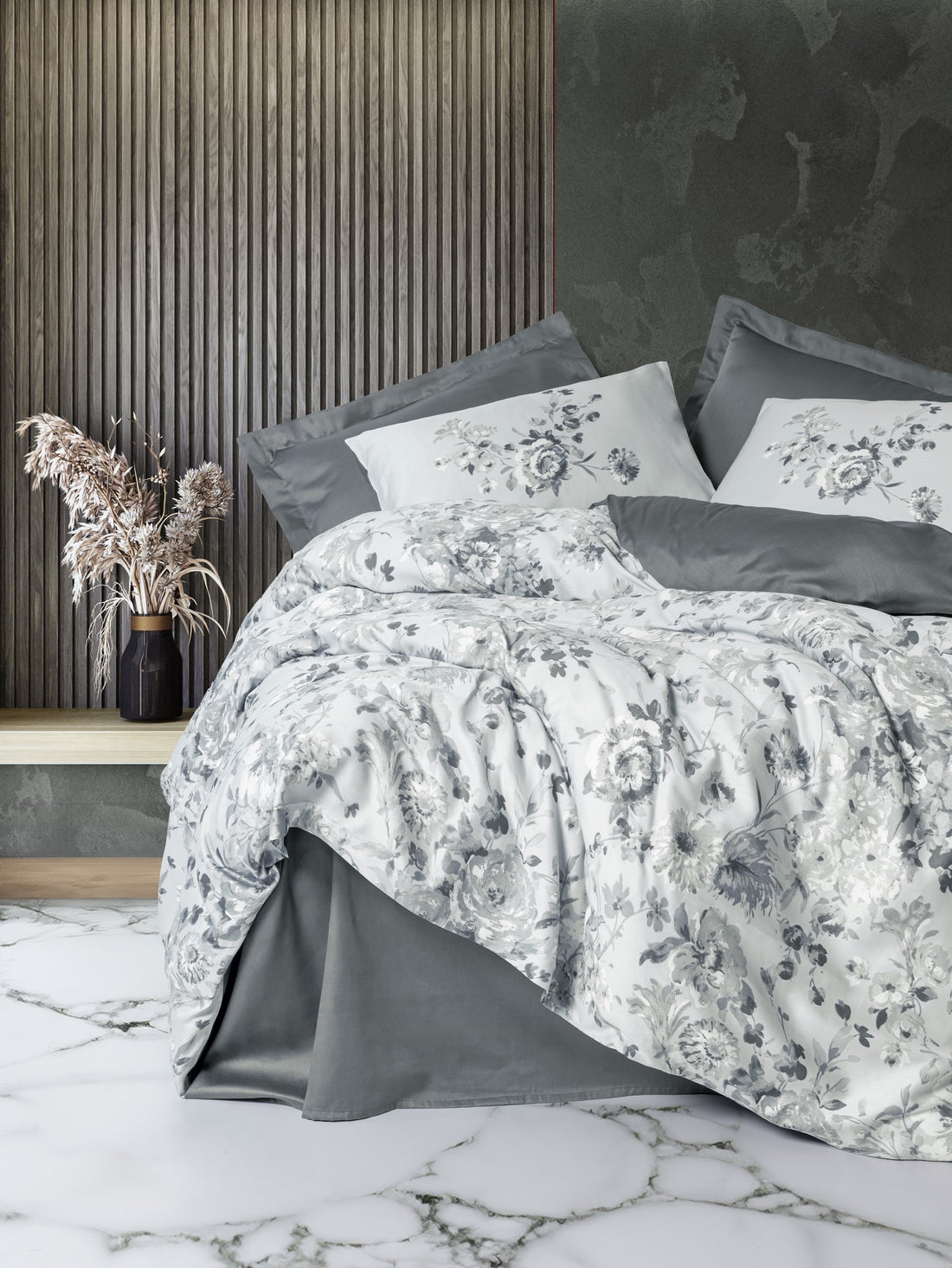 Cotton Box Satin Double Duvet Cover Set Moale Grey