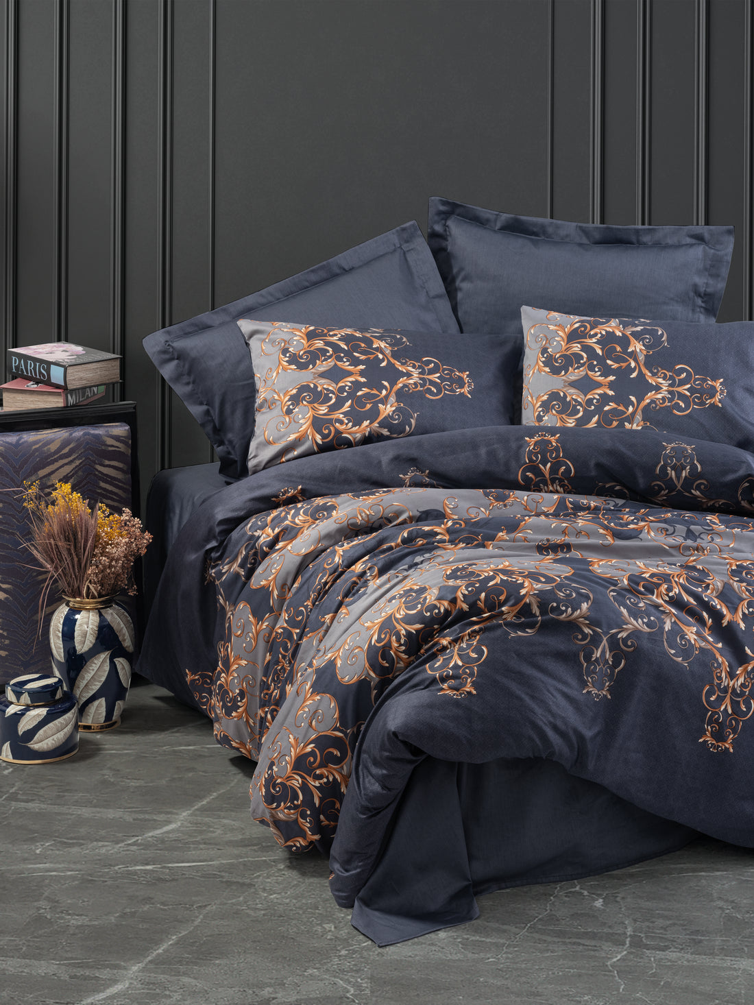 Комплект постельного белья Cotton Box Satin Double Sarina Navy Blue