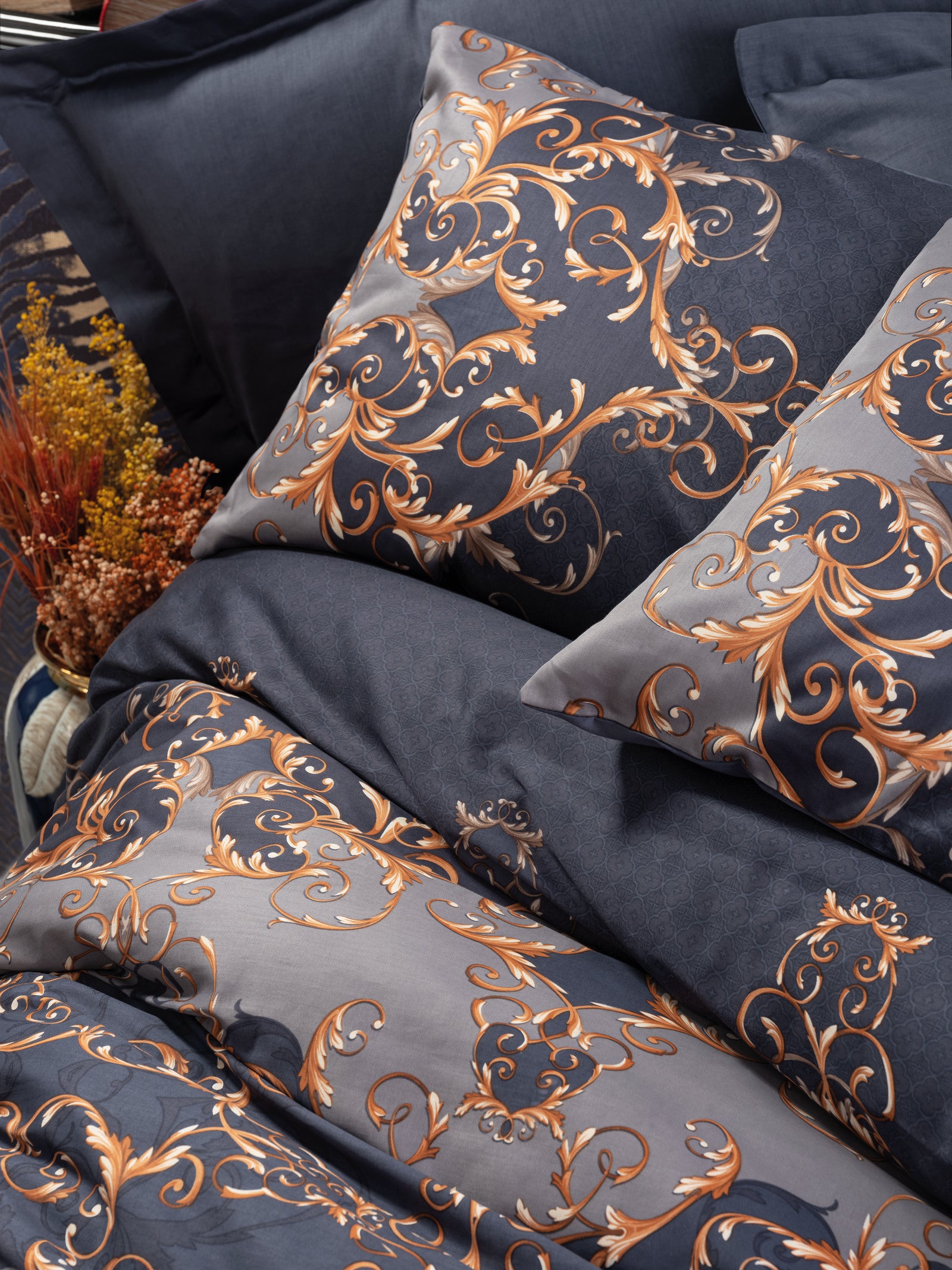 Cotton Box Satin Double Duvet Cover Set Sarina Navy Blue