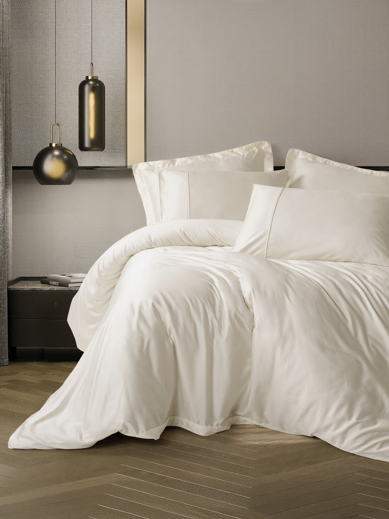 Cotton Box Silky Satin Double Duvet Cover Set Ecru