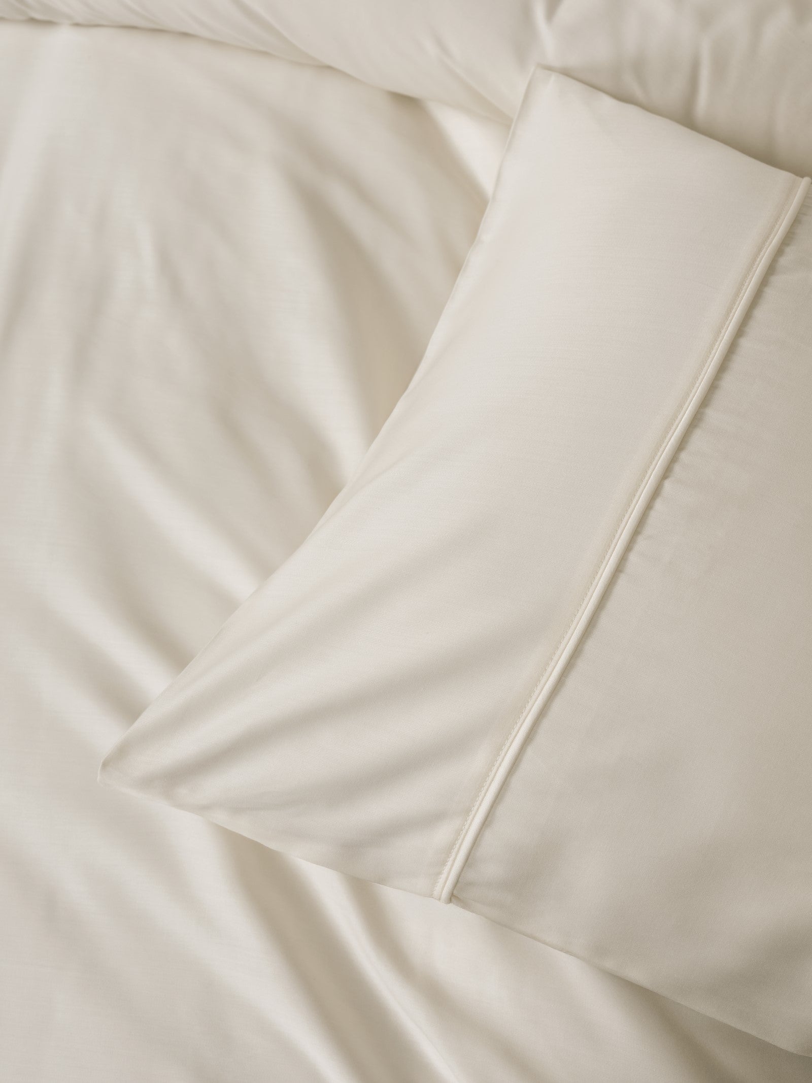 Cotton Box Silky Satin Double Duvet Cover Set Ecru