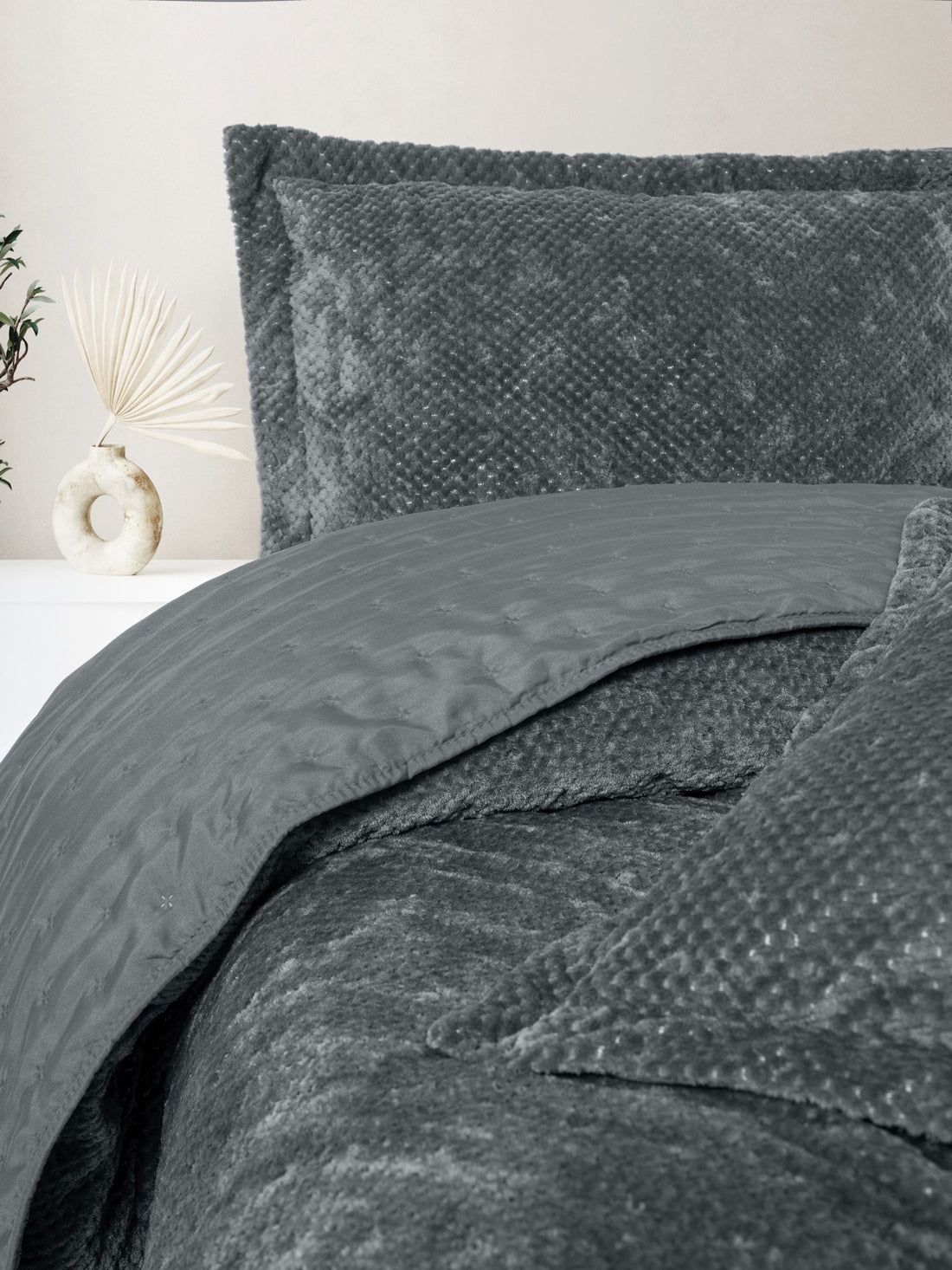 Cotton Box Softnest Çift Kişilik Yatak Örtüsü Boleta Koyu Gri