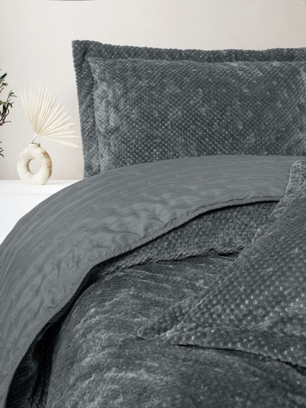 Cotton Box Softnest Çift Kişilik Yatak Örtüsü Boleta Koyu Gri