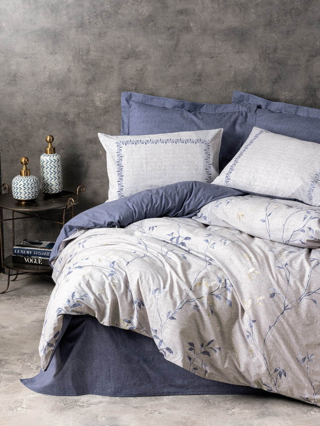 Cotton Box Single Duvet Cover Set Nitsa Navy Blue