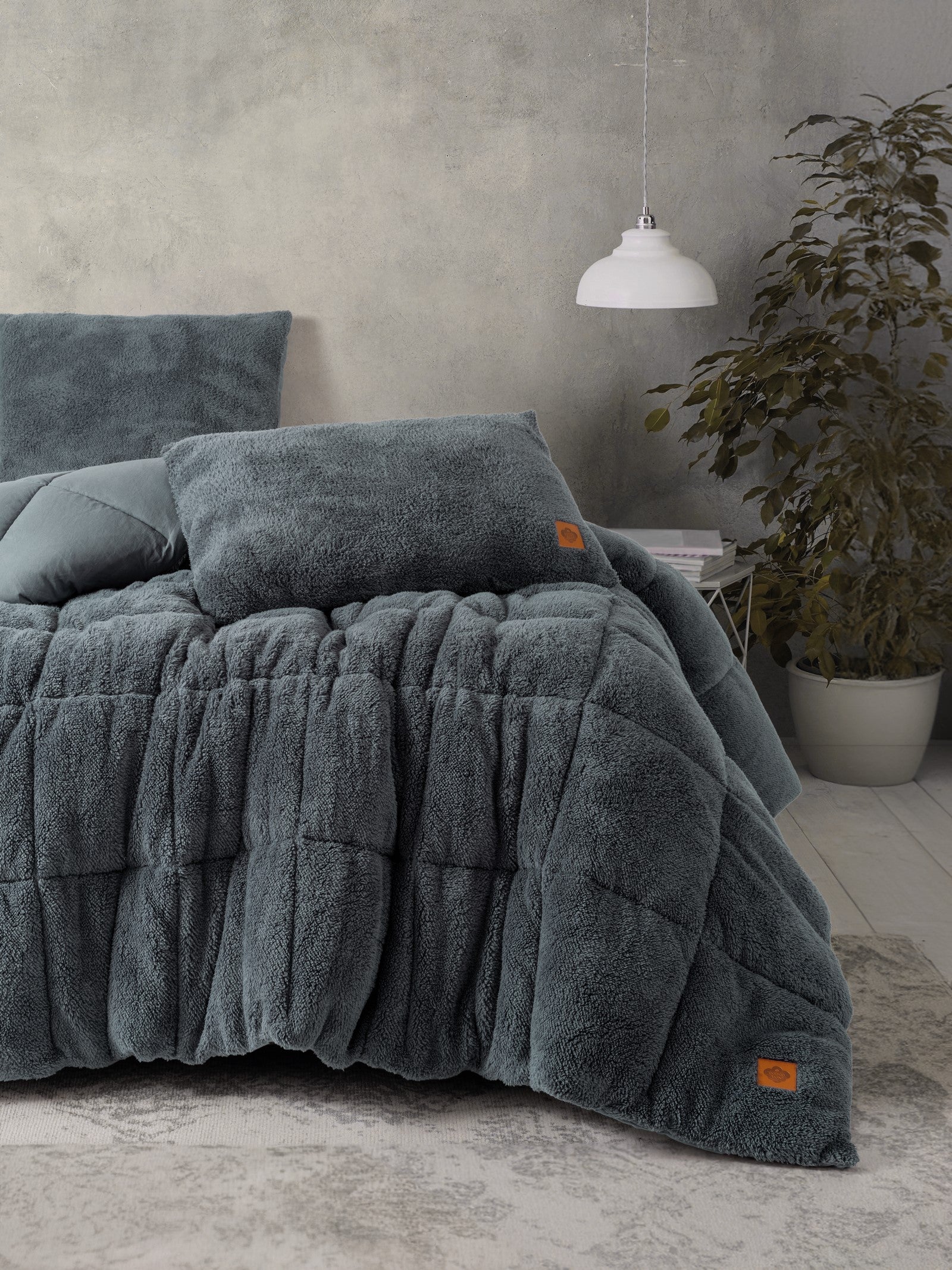 Cotton Box Single Plush Quilt Set Gray 155x215 cm