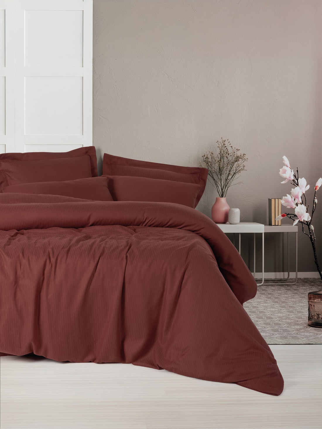 Cotton Box Tensel Craft Double Duvet Cover Set Claret Red