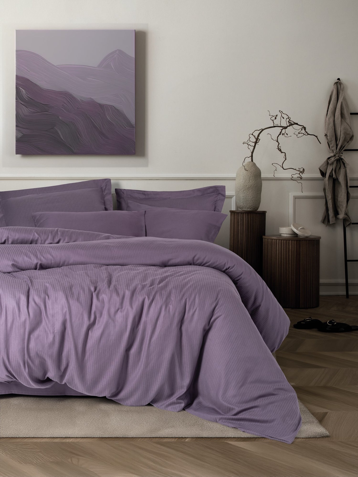 Cotton Box Tensel Craft Double Duvet Cover Set Plum