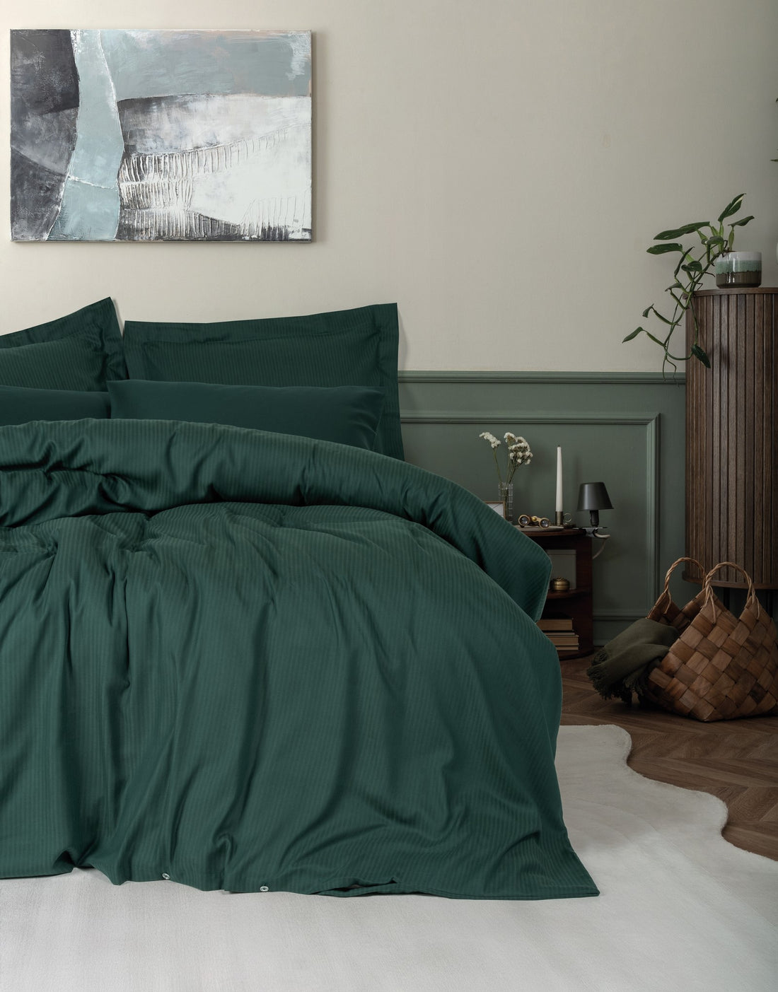 Cotton Box Tensel Craft Double Duvet Cover Set Petrol