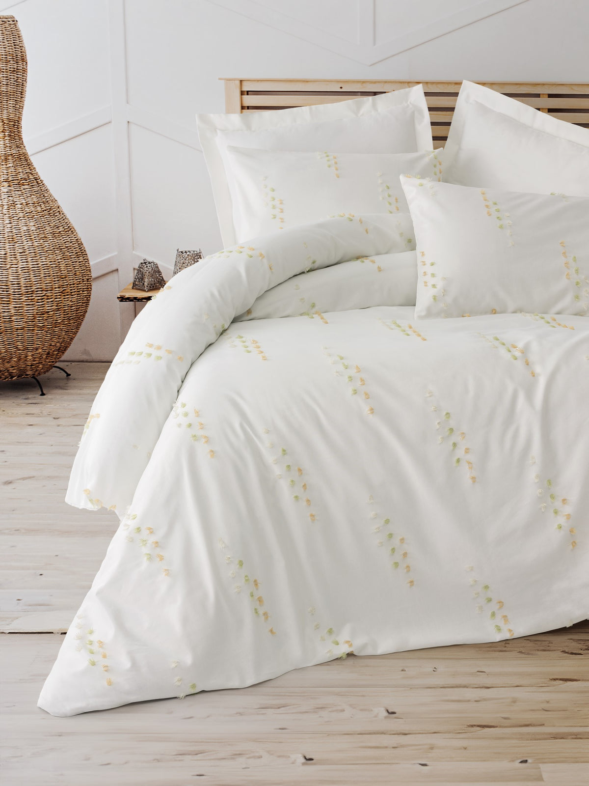 Cotton Box Twirly Double Duvet Cover Set Feya Beige