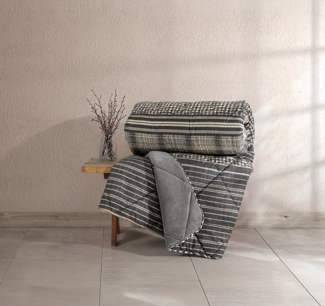 Cotton Box Velvet Double Quilt Timbre Anthracite 195x215 cm