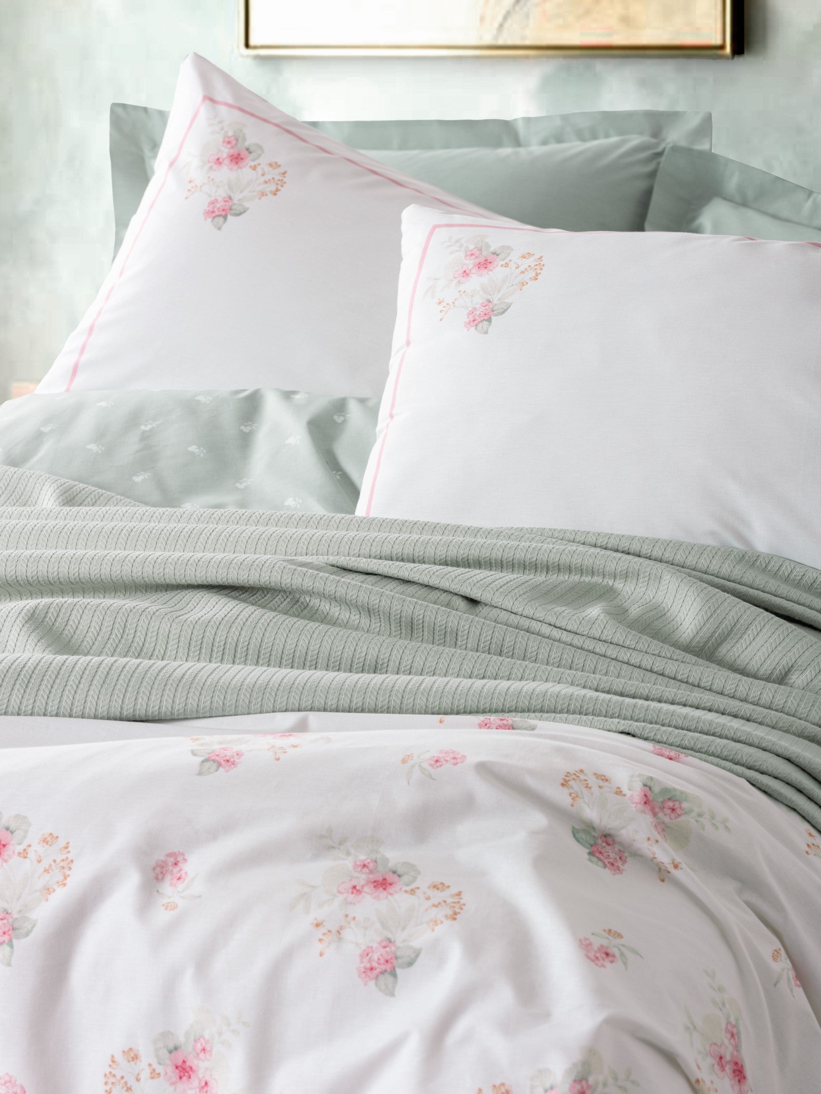 Cotton Box Vivid Double Pique Duvet Cover Set Minty Mint