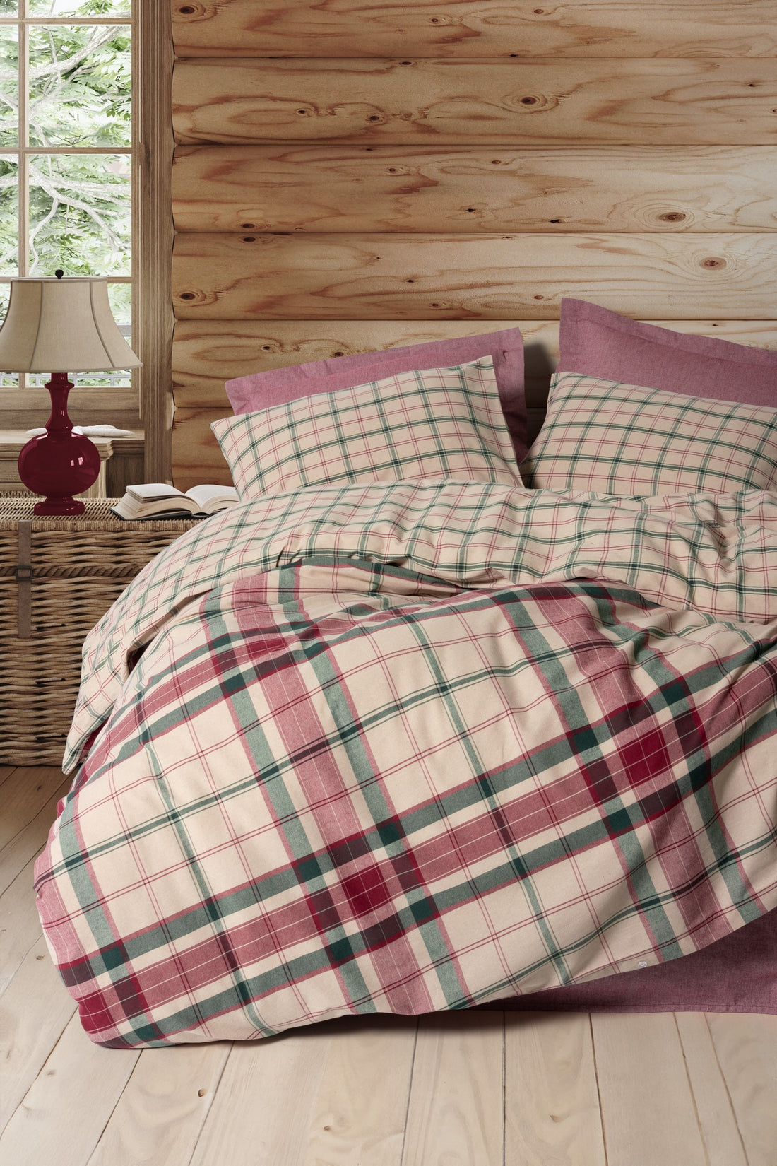 Cotton Box Warm Flannel Double Duvet Cover Set Jamil Claret Red