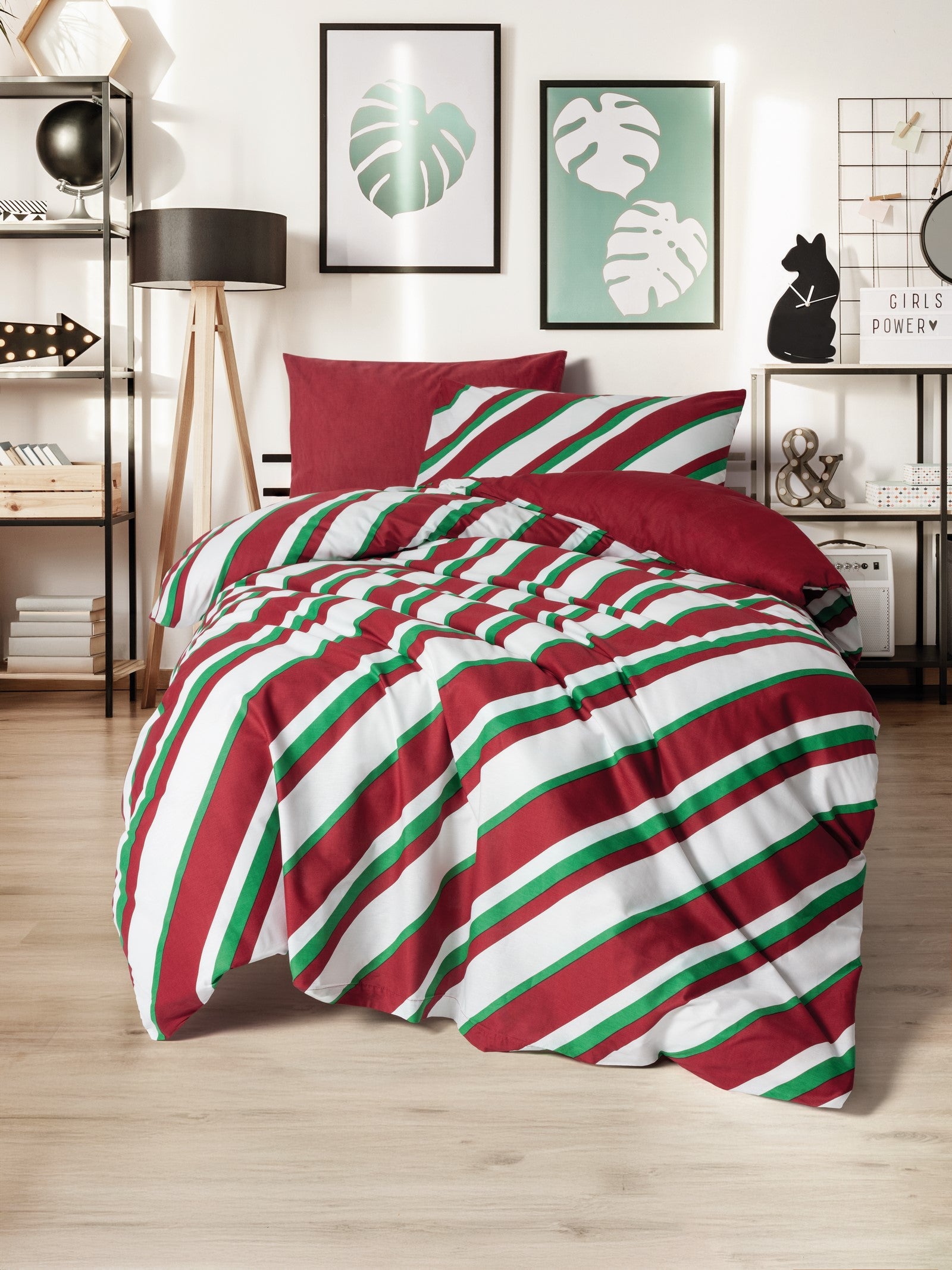 Cozy Home Festive Single Bed Linen Duvet Cover Set Merry Red 