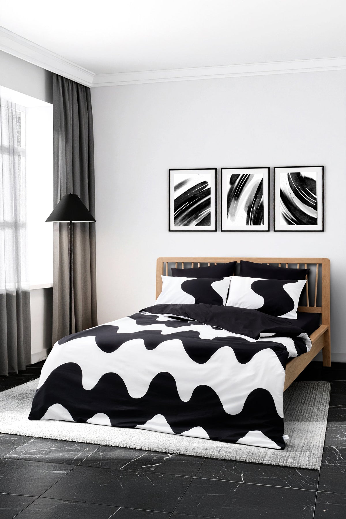 Cozy Home Flow Black Single-Double Fitted Sheet Duvet Cover Set