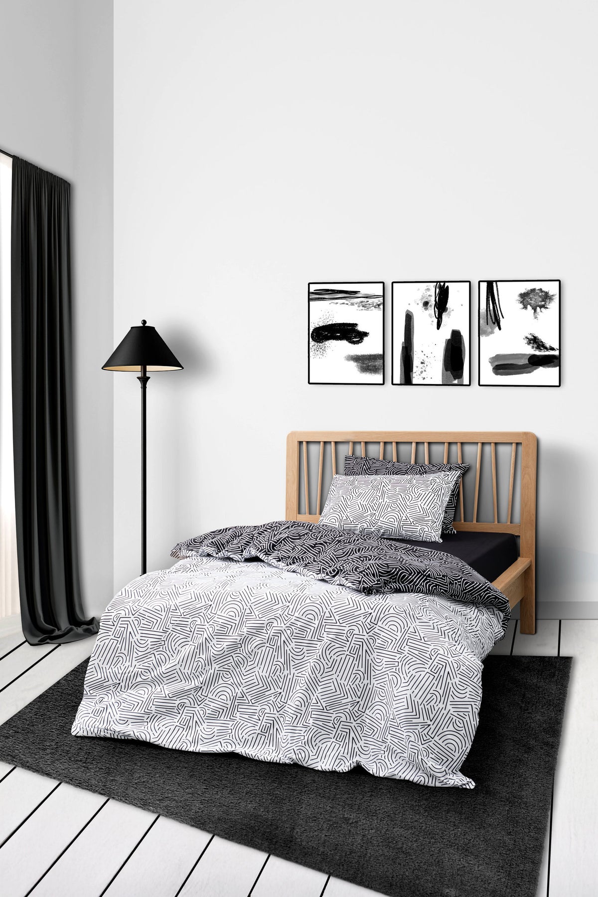 Cozy Home Single Fitted Sheet Duvet Cover Set Maze Black