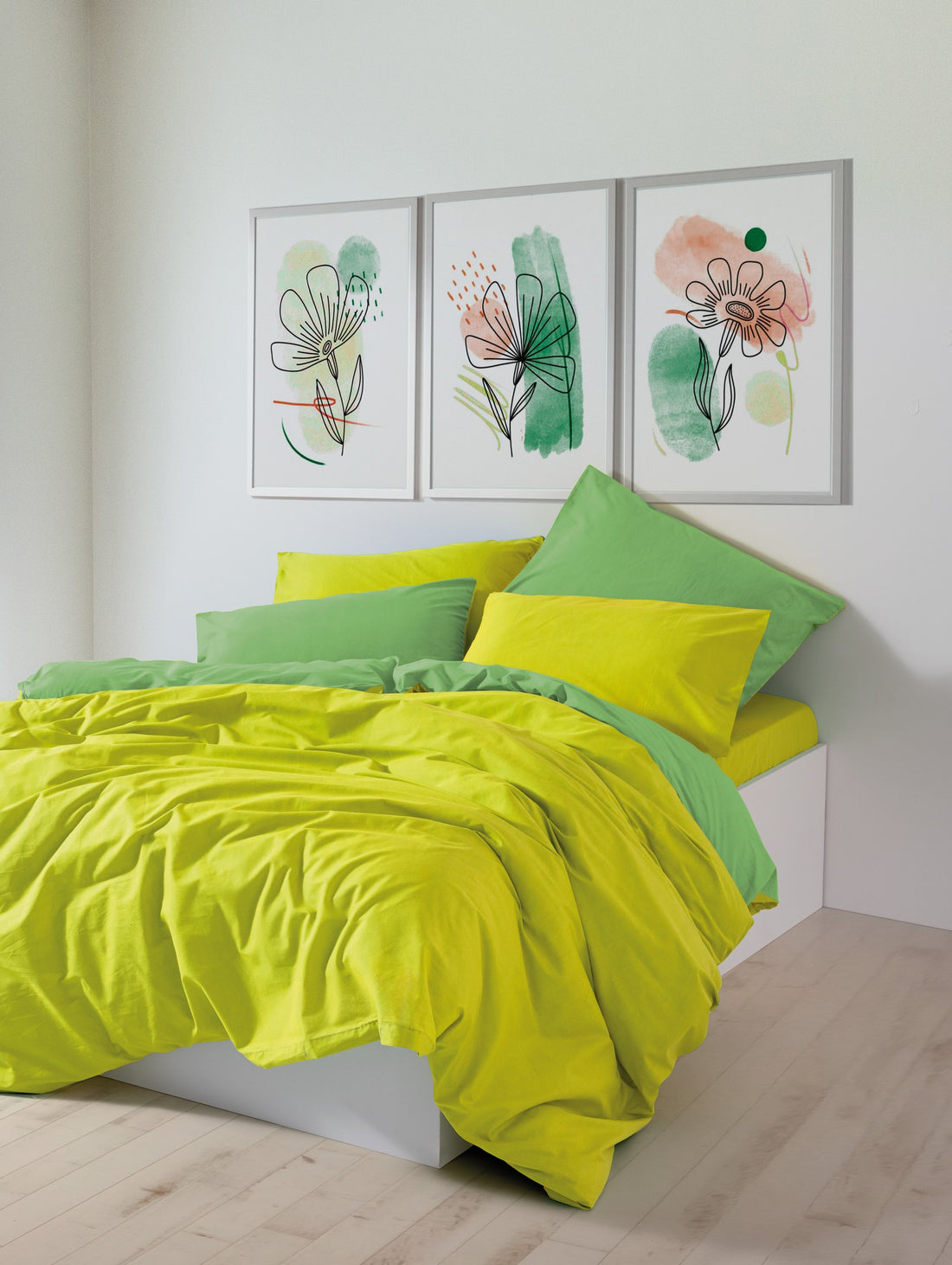 Cozy Home Popping Colors Double Duvet Cover Set with Elastic Sheets Sage Yellow-Green