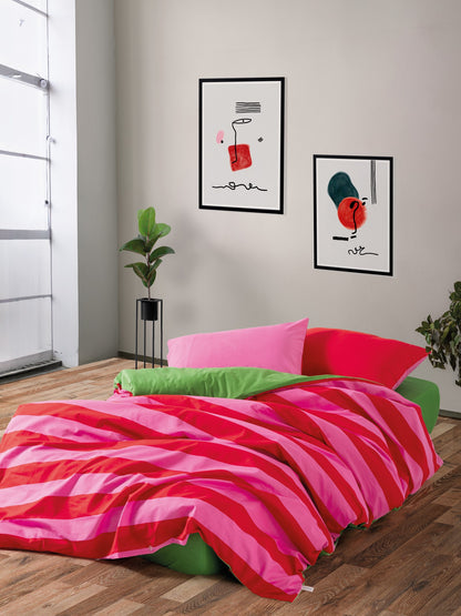 Cozy Home Popping Colors Single Duvet Cover Set with Elastic Sheets Cherie Green