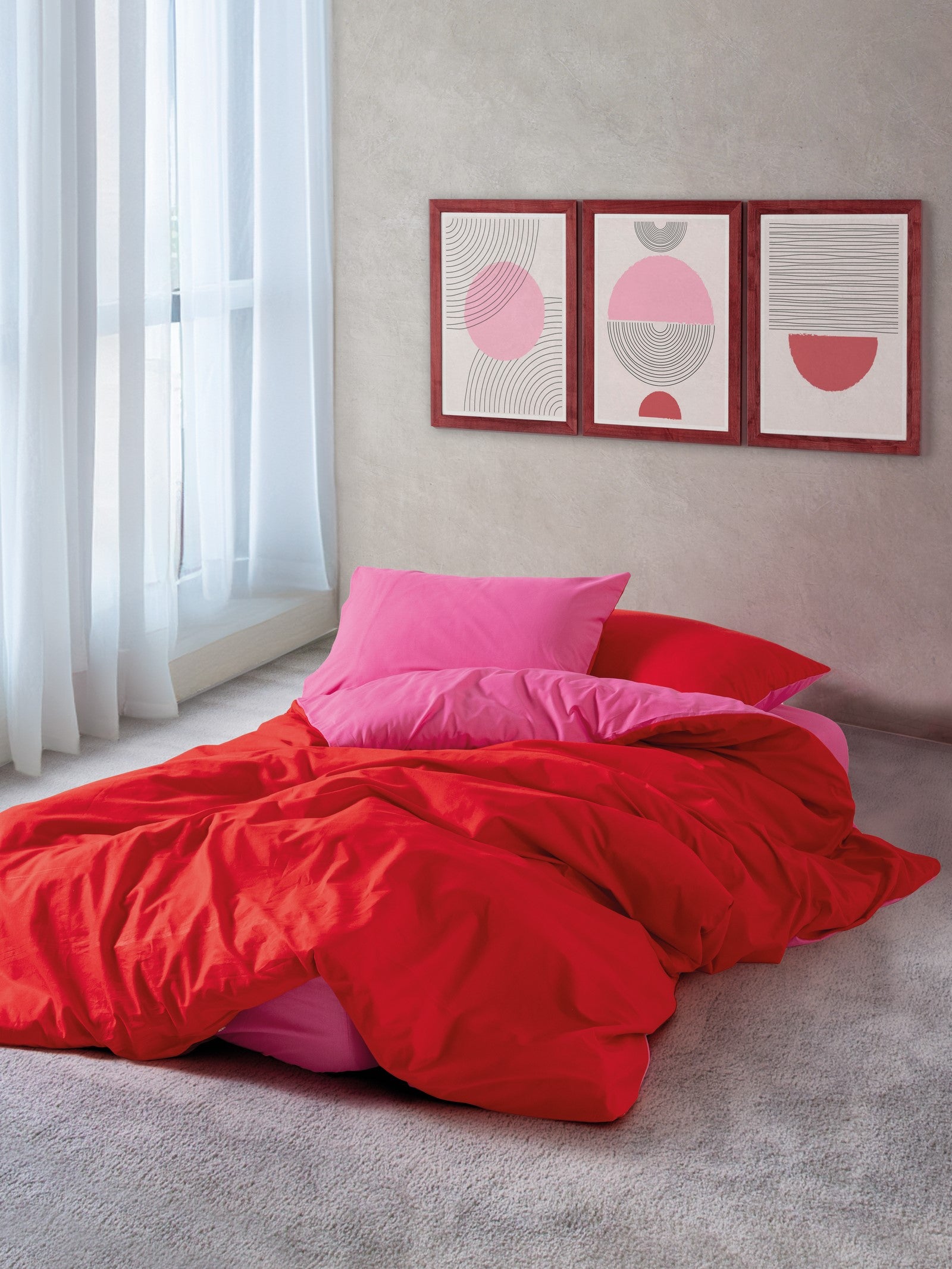 Cozy Home Popping Colors Single Duvet Cover Set with Elastic Sheets Sage Red-Fuchsia