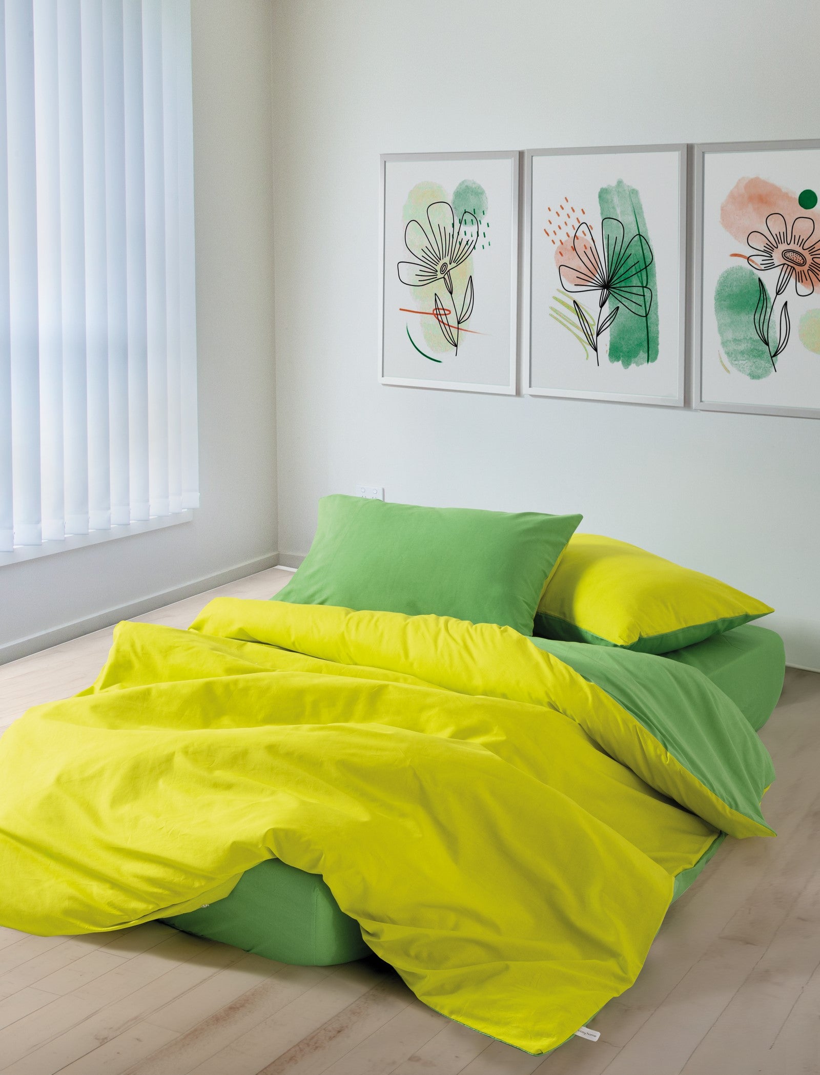 Cozy Home Popping Colors Single Duvet Cover Set with Elastic Sheets Sage Yellow-Green