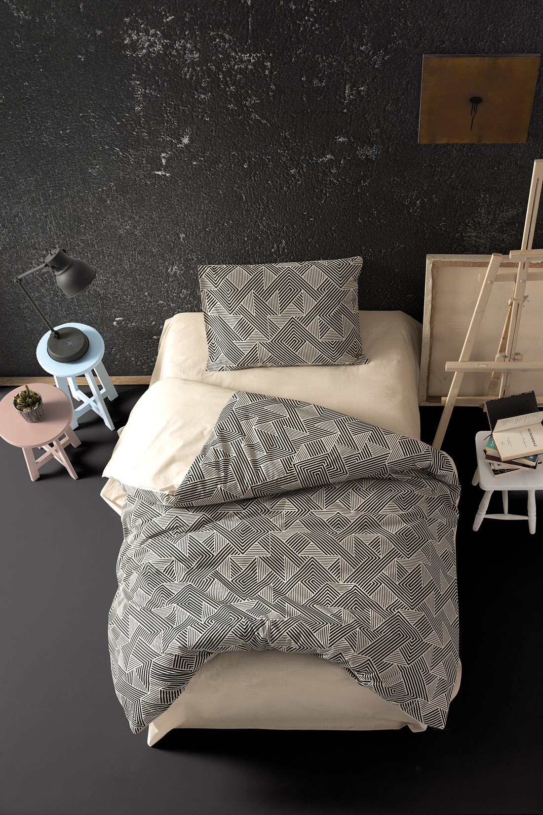 Cozy Home Single Duvet Cover Set with Elastic Sheets Labyrinth Stone