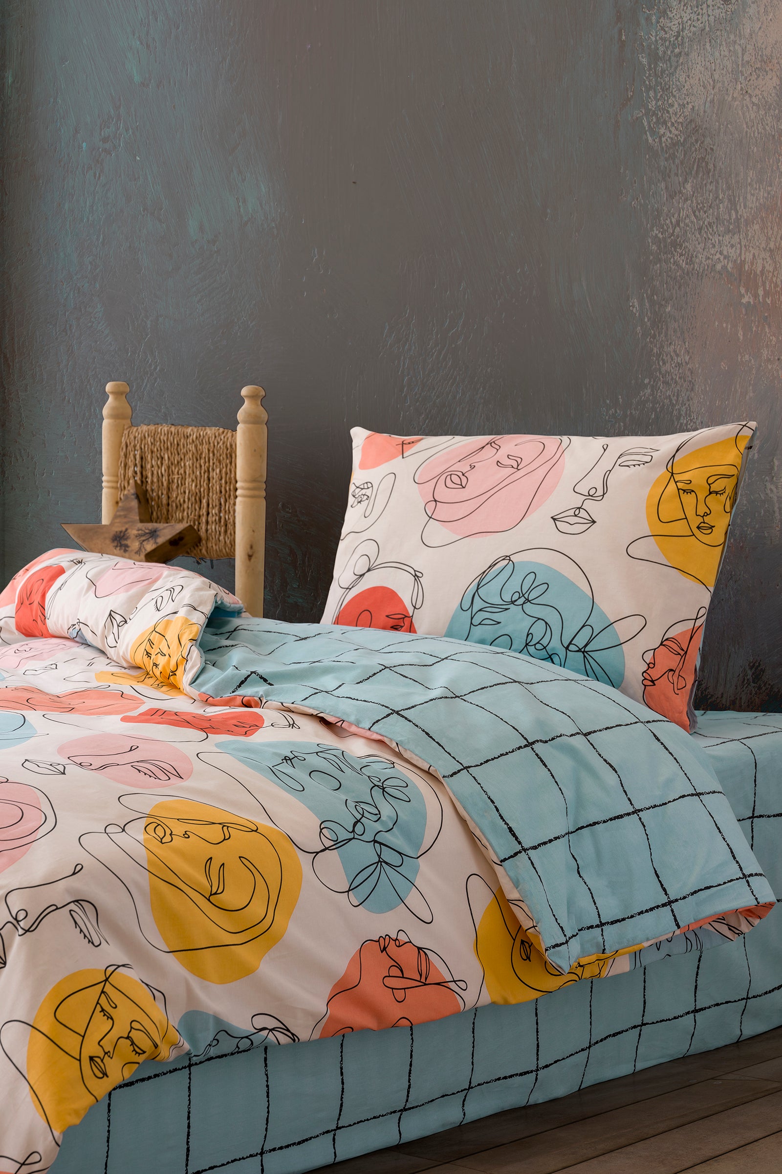Cozy Home Single Duvet Cover Set with Elastic Sheets Modern Mint